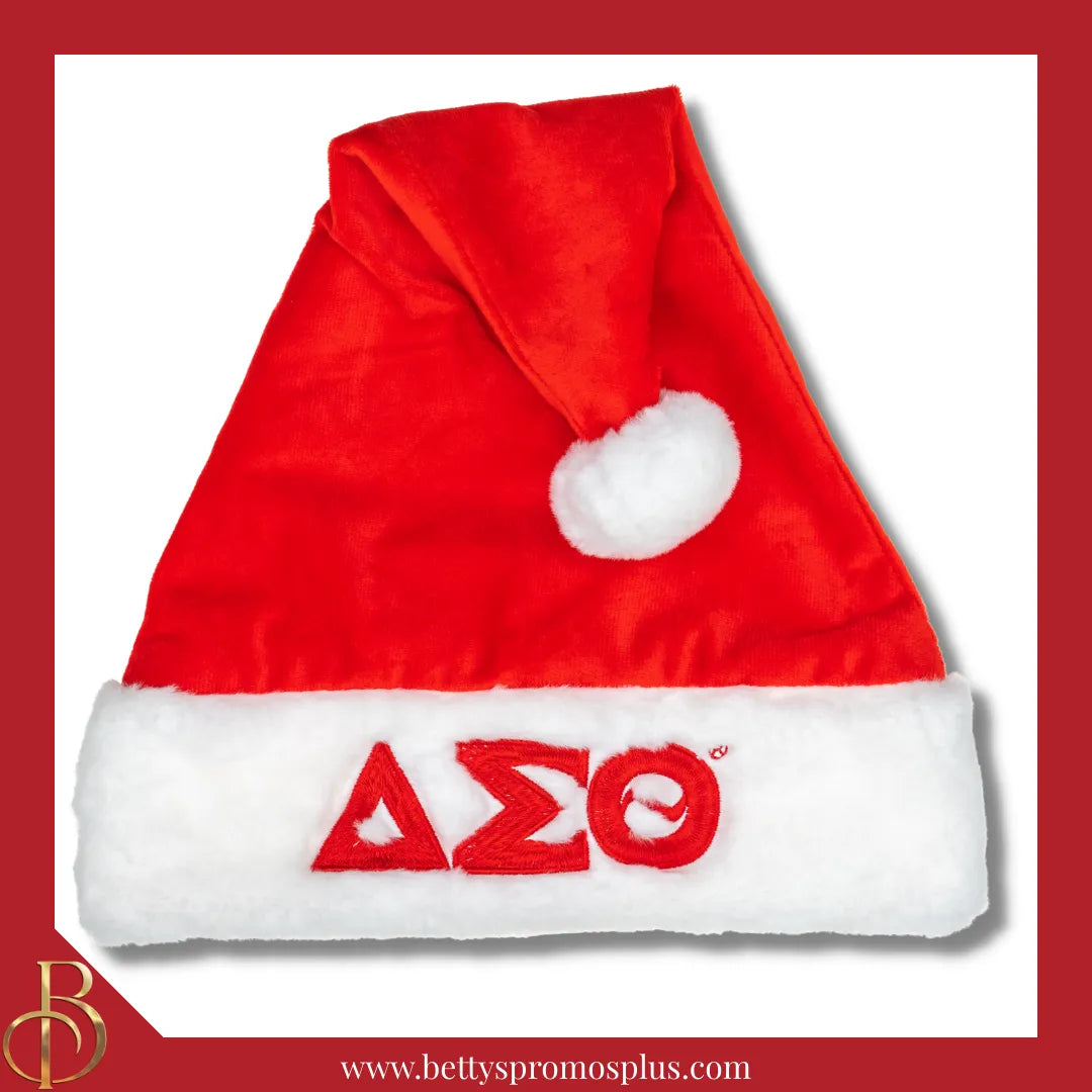 Delta Sigma Theta ΔΣΘ Embroidered Greek Letters Deluxe Santa Hat-Red-Standard - 25"-Delta Sigma Theta Paraphernalia-Delta Sigma Theta Hats-Betty's Promos Plus