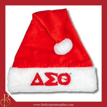 Delta Sigma Theta ΔΣΘ Embroidered Greek Letters Deluxe Santa Hat-Red-Standard - 25"-Delta Sigma Theta Paraphernalia-Delta Sigma Theta Hats-Betty's Promos Plus