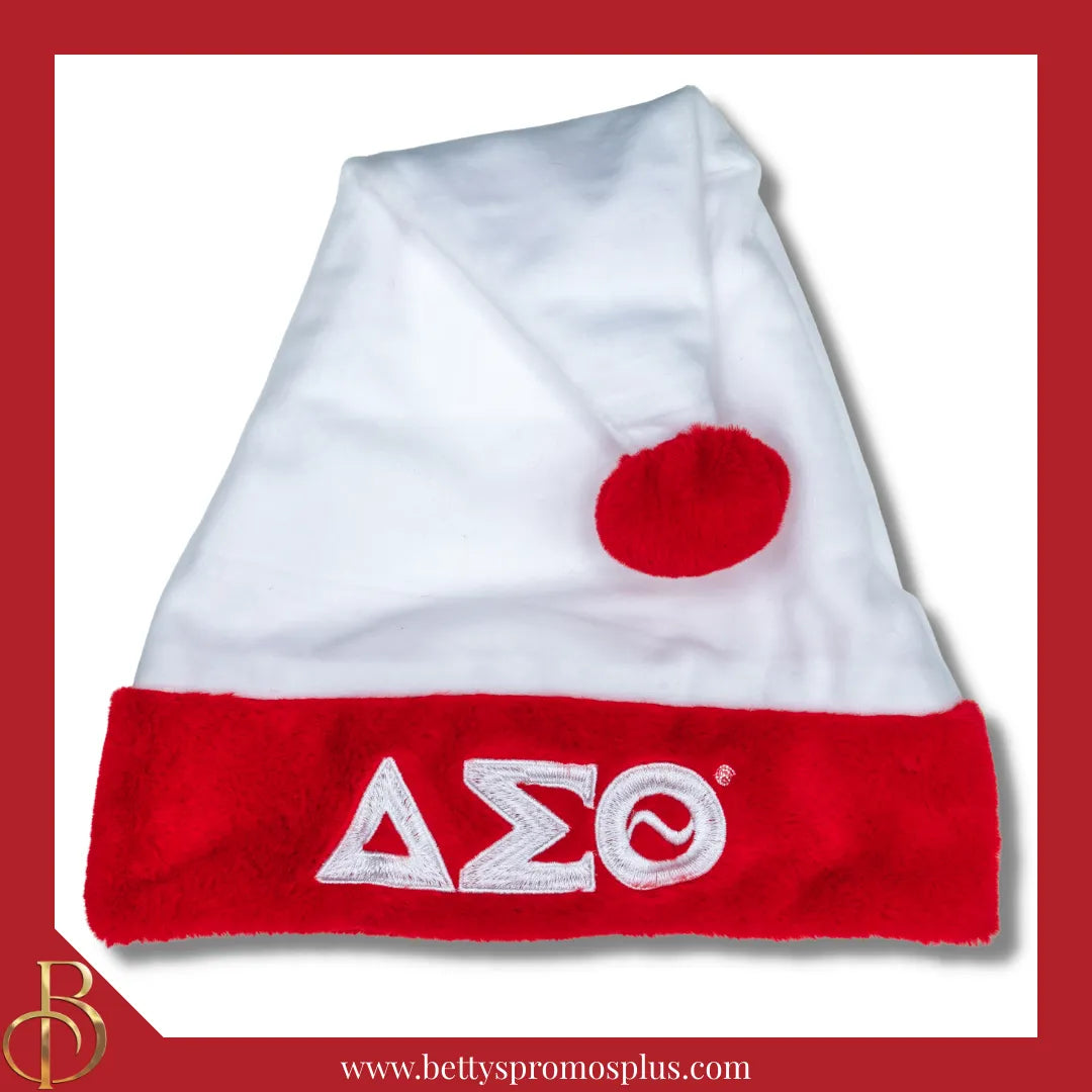 Delta Sigma Theta ΔΣΘ Embroidered Greek Letters Deluxe Santa Hat-White-Standard - 25