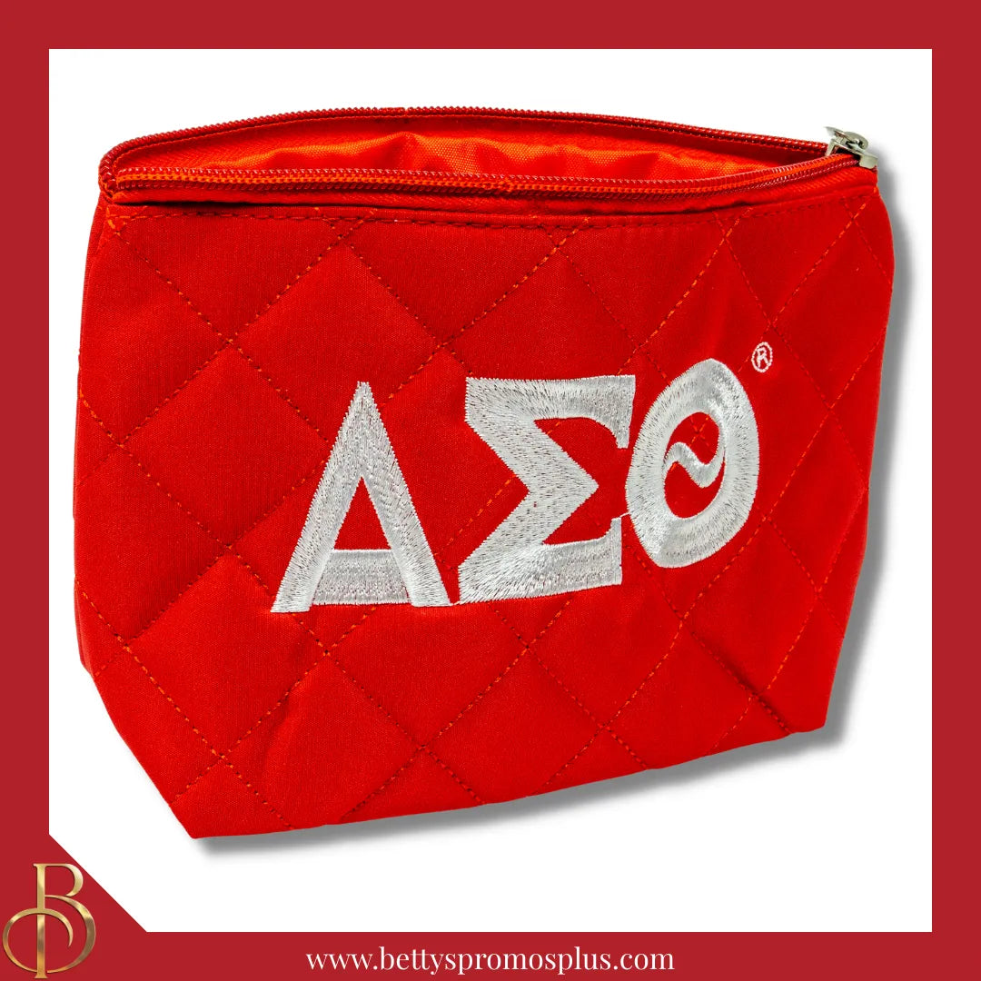 Delta Sigma Theta ΔΣΘ Embroidered Greek Letters Quilted Cosmetic Case Makeup Bag-Delta Sigma Theta Paraphernalia-Delta Sigma Theta Cosmetic Case-Betty's Promos Plus