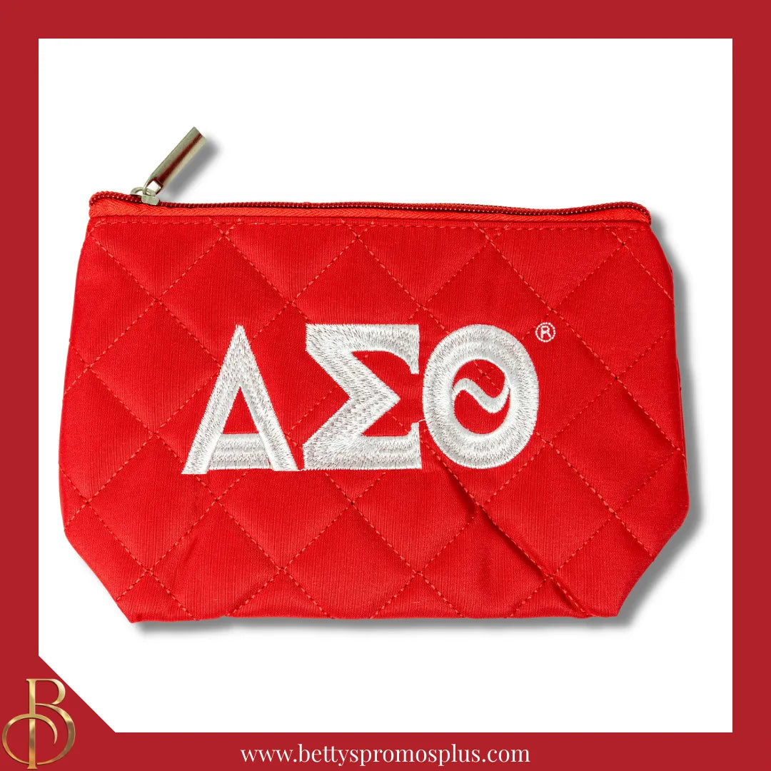 Delta Sigma Theta ΔΣΘ Embroidered Greek Letters Quilted Cosmetic Case Makeup Bag-Delta Sigma Theta Paraphernalia-Delta Sigma Theta Cosmetic Case-Betty's Promos Plus