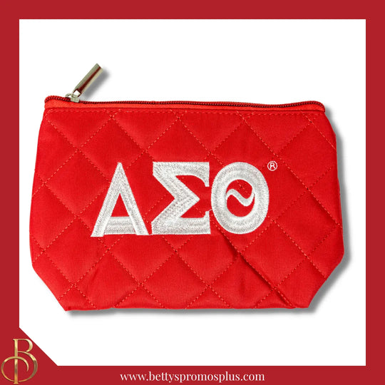 Delta Sigma Theta ΔΣΘ Embroidered Greek Letters Quilted Cosmetic Case Makeup Bag-Delta Sigma Theta Paraphernalia-Delta Sigma Theta Cosmetic Case-Betty's Promos Plus
