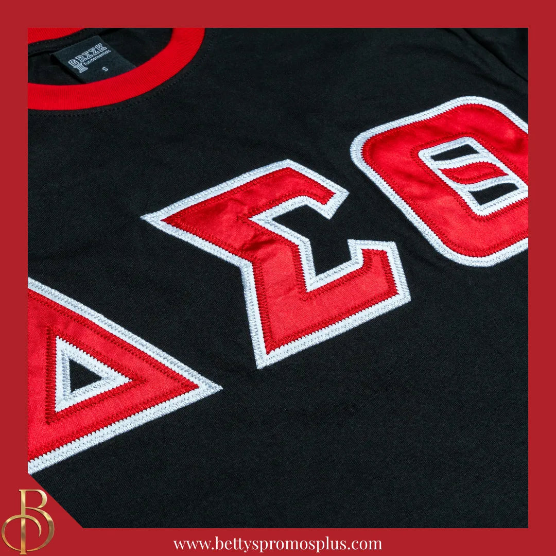 Delta Sigma Theta ΔΣΘ Embroidered Ringer T-Shirt-Delta Sigma Theta Paraphernalia-Delta Sigma Theta T-Shirts-Betty's Promos Plus
