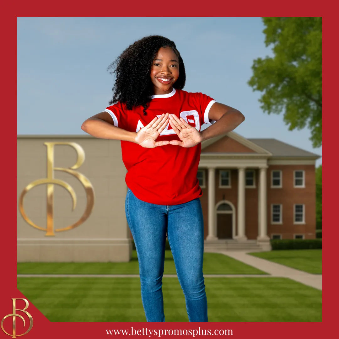 Delta Sigma Theta ΔΣΘ Embroidered Ringer T-Shirt-Delta Sigma Theta Paraphernalia-Delta Sigma Theta T-Shirts-Betty's Promos Plus