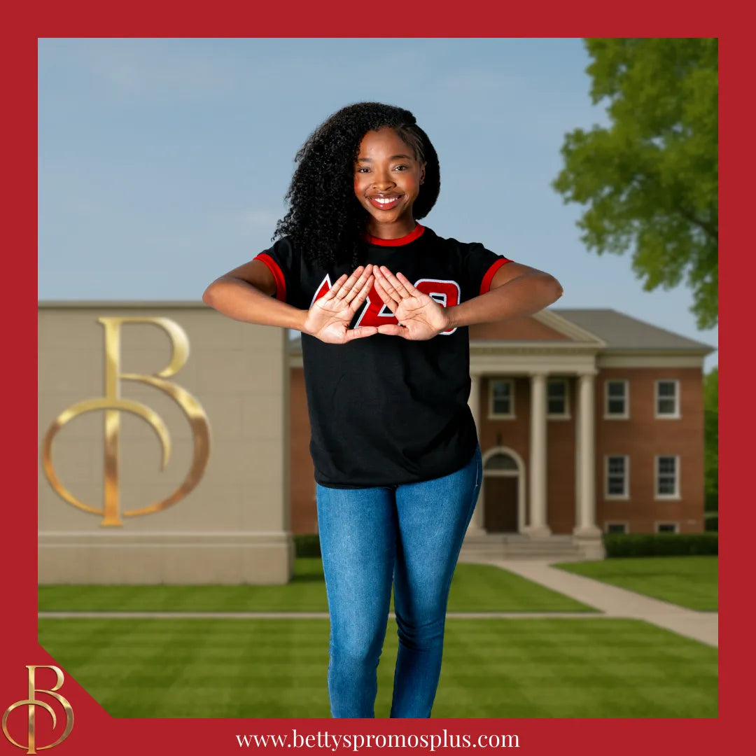 Delta Sigma Theta ΔΣΘ Embroidered Ringer T-Shirt-Delta Sigma Theta Paraphernalia-Delta Sigma Theta T-Shirts-Betty's Promos Plus