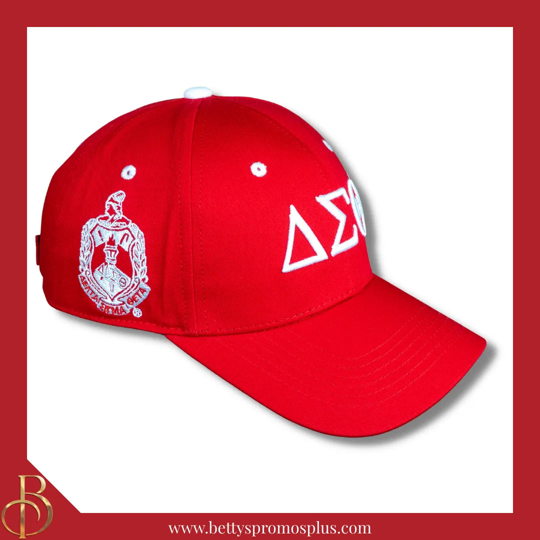 Delta Sigma Theta ΔΣΘ Embroidered Shield Baseball Cap-Red-Delta Sigma Theta Paraphernalia-Delta Sigma Theta Hats-Betty's Promos Plus