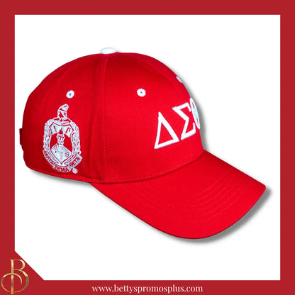 Delta Sigma Theta ΔΣΘ Embroidered Shield Baseball Cap-Red-Delta Sigma Theta Paraphernalia-Delta Sigma Theta Hats-Betty's Promos Plus