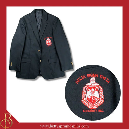 Delta Sigma Theta ΔΣΘ Embroidered Shield Crest Blazer Sport Coat-Black-Regular-2-Delta Sigma Theta Paraphernalia-Delta Sigma Theta Blazers-Betty's Promos Plus
