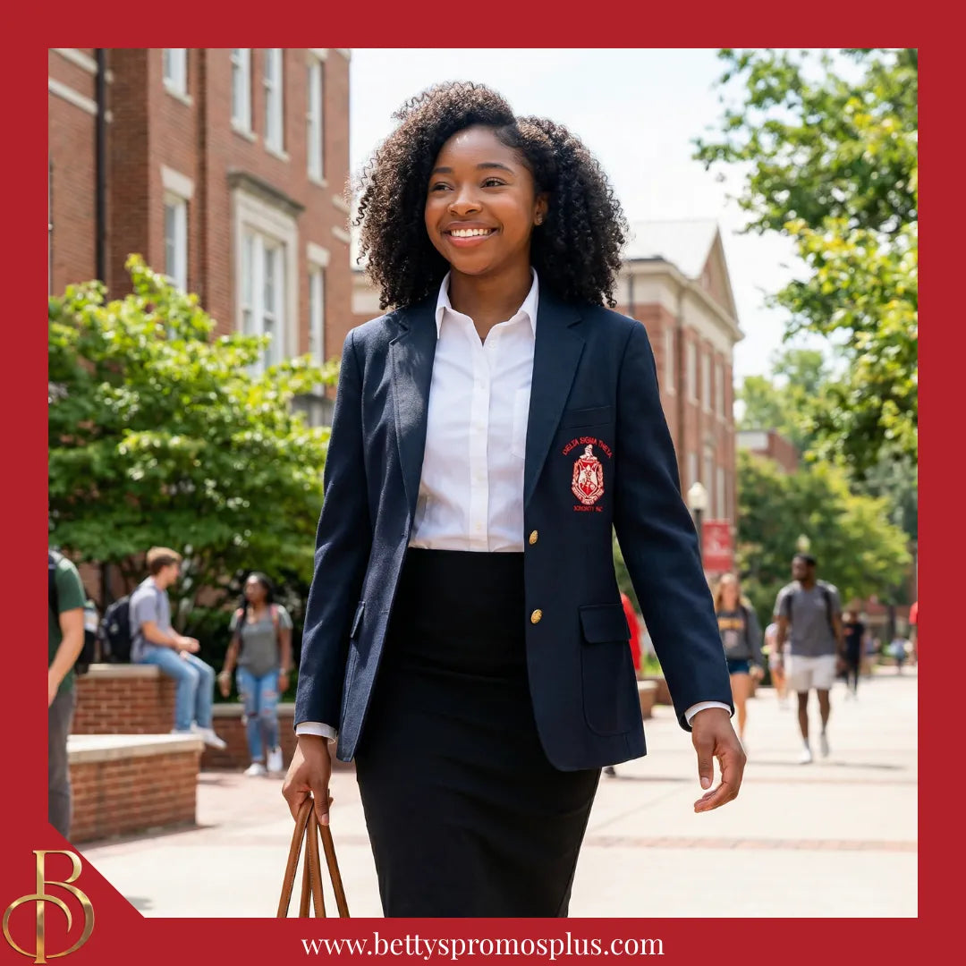 Delta Sigma Theta ΔΣΘ Embroidered Shield Crest Blazer Sport Coat-Delta Sigma Theta Paraphernalia-Delta Sigma Theta Blazers-Betty's Promos Plus