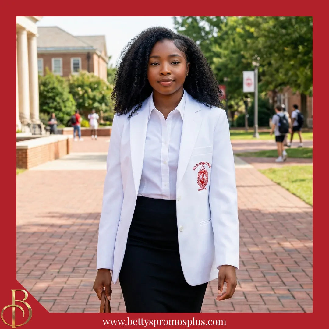 Delta Sigma Theta ΔΣΘ Embroidered Shield Crest Blazer Sport Coat-Delta Sigma Theta Paraphernalia-Delta Sigma Theta Blazers-Betty's Promos Plus