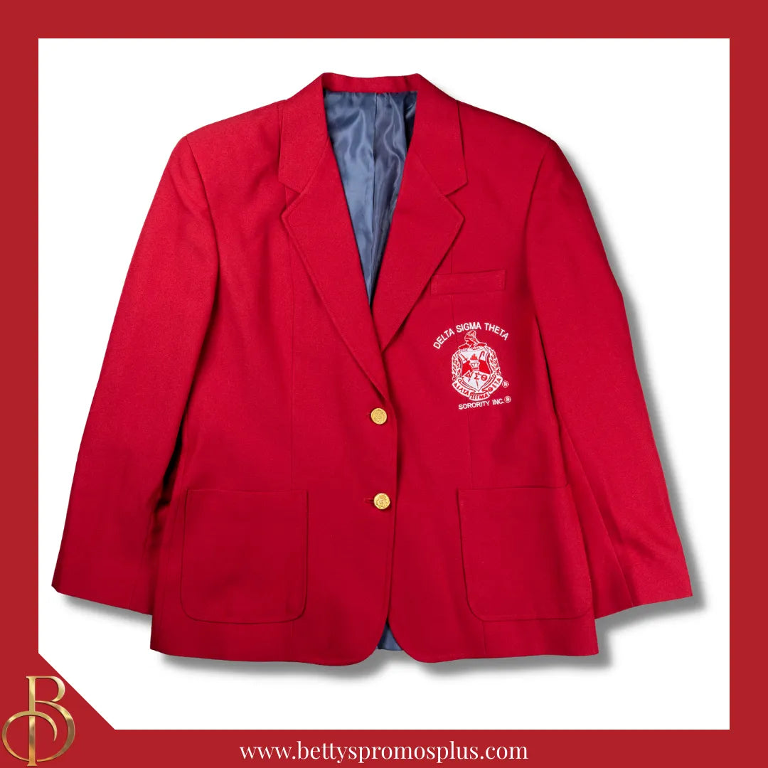 Delta Sigma Theta ΔΣΘ Embroidered Shield Crest Blazer Sport Coat-Red-Regular-2-Delta Sigma Theta Paraphernalia-Delta Sigma Theta Blazers-Betty's Promos Plus