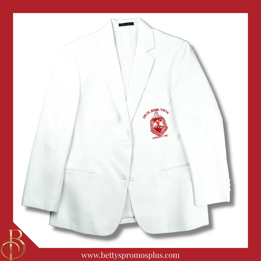 Delta Sigma Theta ΔΣΘ Embroidered Shield Crest Blazer Sport Coat-White-Regular-2-Delta Sigma Theta Paraphernalia-Delta Sigma Theta Blazers-Betty's Promos Plus