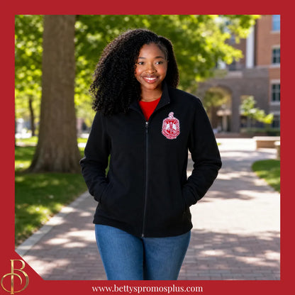 Delta Sigma Theta ΔΣΘ Embroidered Shield Full-Zip Water Resistant Rain Jacket-Delta Sigma Theta Paraphernalia-Delta Sigma Theta Rain Coats-Betty's Promos Plus