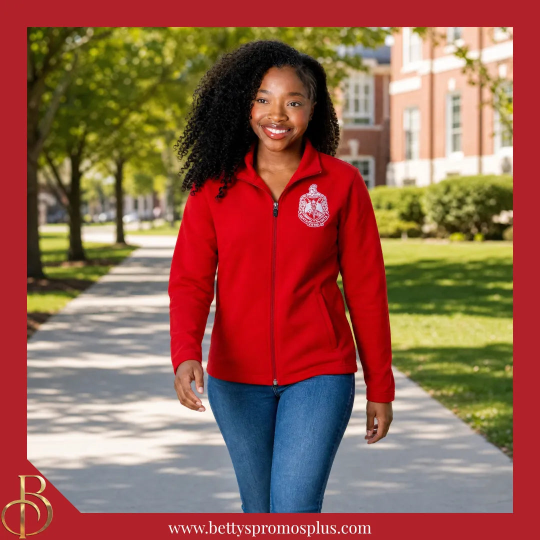 Delta Sigma Theta ΔΣΘ Embroidered Shield Full-Zip Water Resistant Rain Jacket-Delta Sigma Theta Paraphernalia-Delta Sigma Theta Rain Coats-Betty's Promos Plus