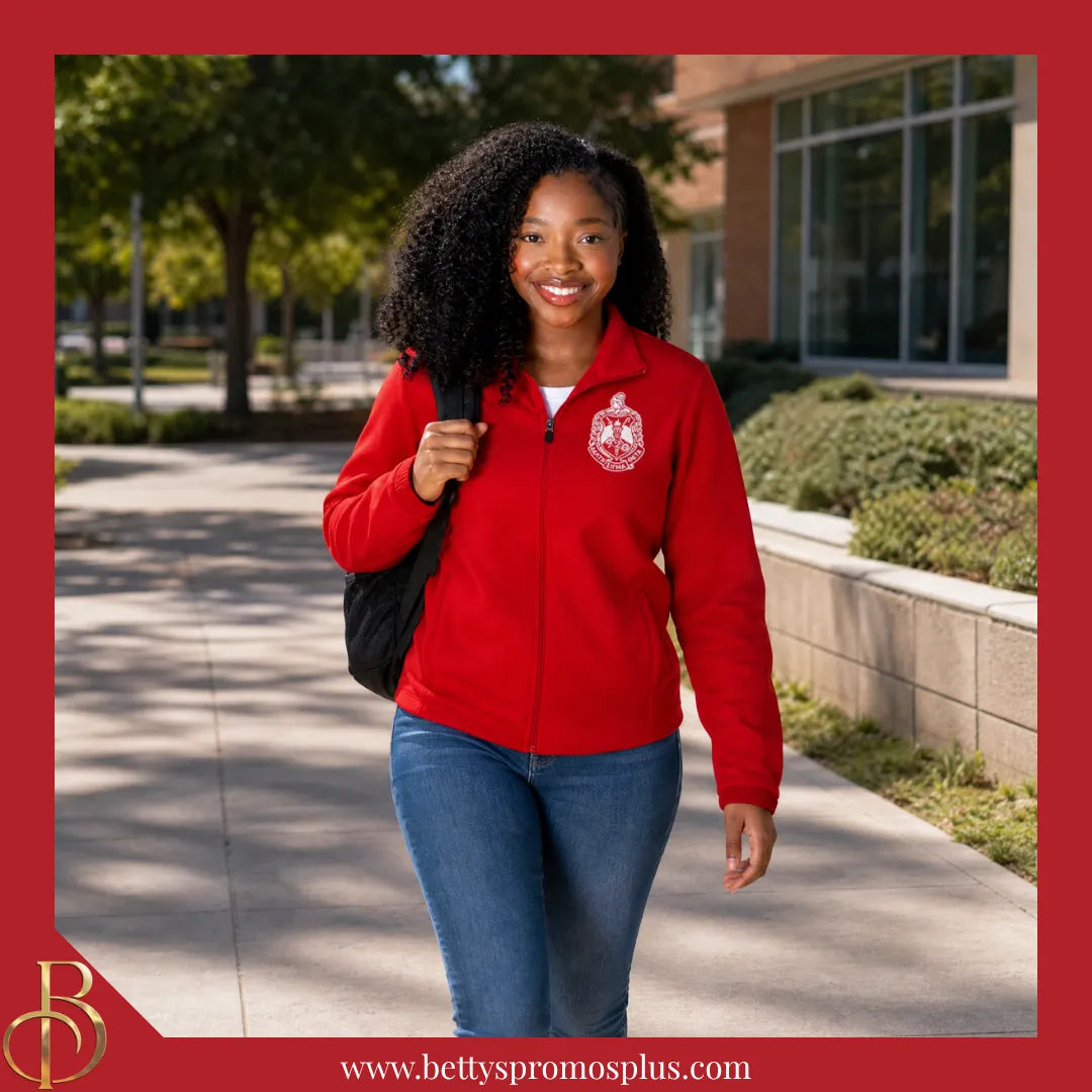 Delta Sigma Theta ΔΣΘ Embroidered Shield Full-Zip Water Resistant Rain Jacket-Delta Sigma Theta Paraphernalia-Delta Sigma Theta Rain Coats-Betty's Promos Plus