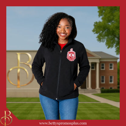 Delta Sigma Theta ΔΣΘ Embroidered Shield Full-Zip Water Resistant Rain Jacket-Delta Sigma Theta Paraphernalia-Delta Sigma Theta Rain Coats-Betty's Promos Plus