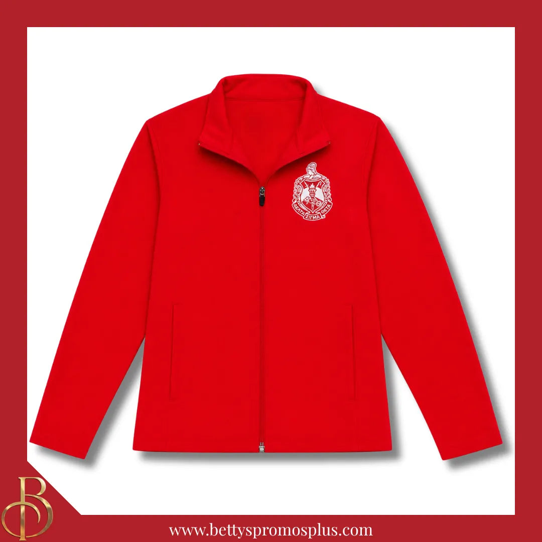 Delta Sigma Theta ΔΣΘ Embroidered Shield Full-Zip Water Resistant Rain Jacket-Red-X-Small-Delta Sigma Theta Paraphernalia-Delta Sigma Theta Rain Coats-Betty's Promos Plus