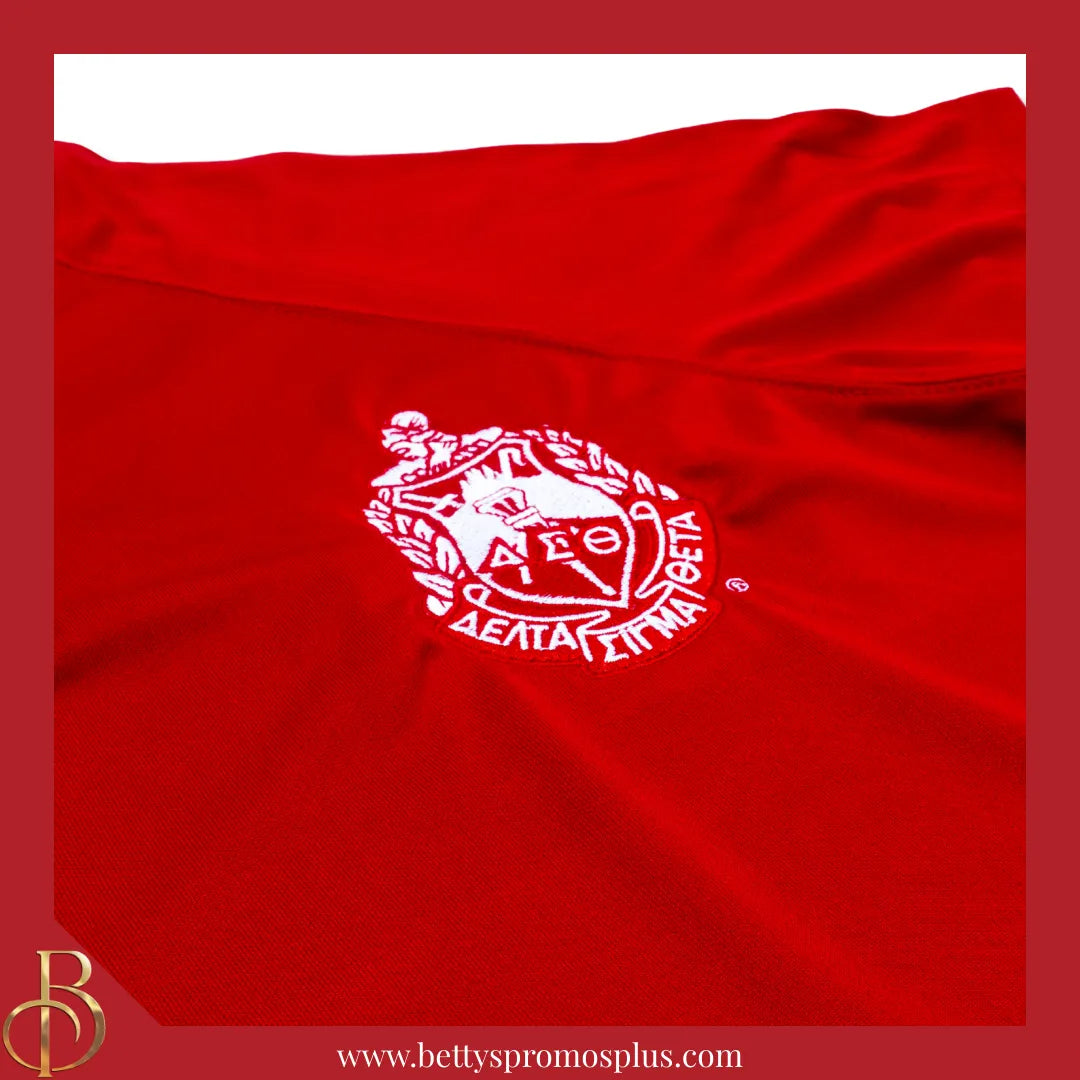 Delta Sigma Theta ΔΣΘ Embroidered Shield Two-Button Baseball Henley Shirt-Delta Sigma Theta Paraphernalia-Delta Sigma Theta Jerseys-Betty's Promos Plus