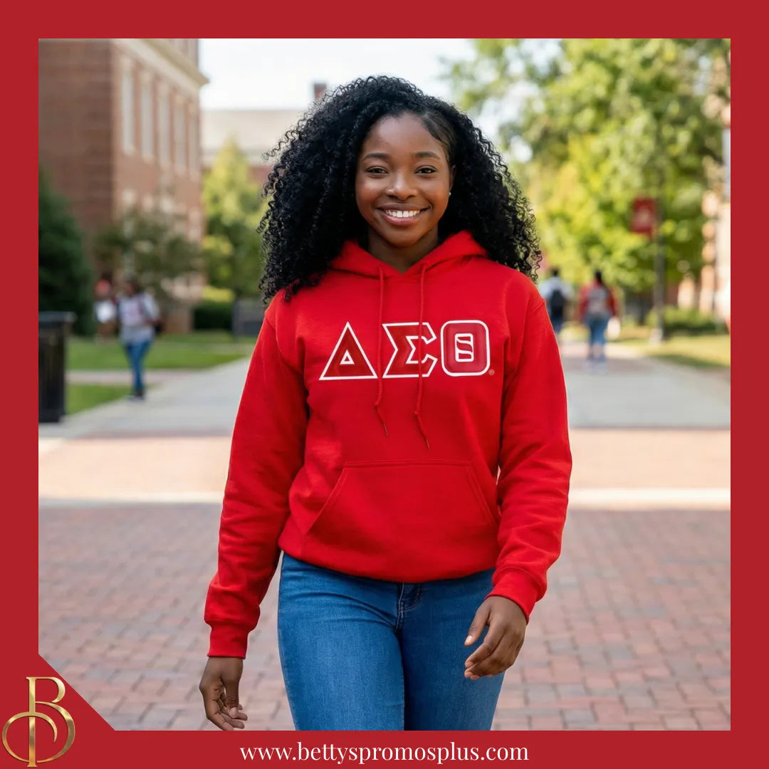 Delta Sigma Theta ΔΣΘ Greek Letter Double-Stitched Embroidered Hoodie-Delta Sigma Theta Paraphernalia-Delta Sigma Theta Hoodie-Betty's Promos Plus