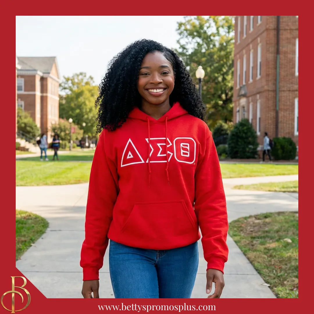 Delta Sigma Theta ΔΣΘ Greek Letter Double-Stitched Embroidered Hoodie-Delta Sigma Theta Paraphernalia-Delta Sigma Theta Hoodie-Betty's Promos Plus
