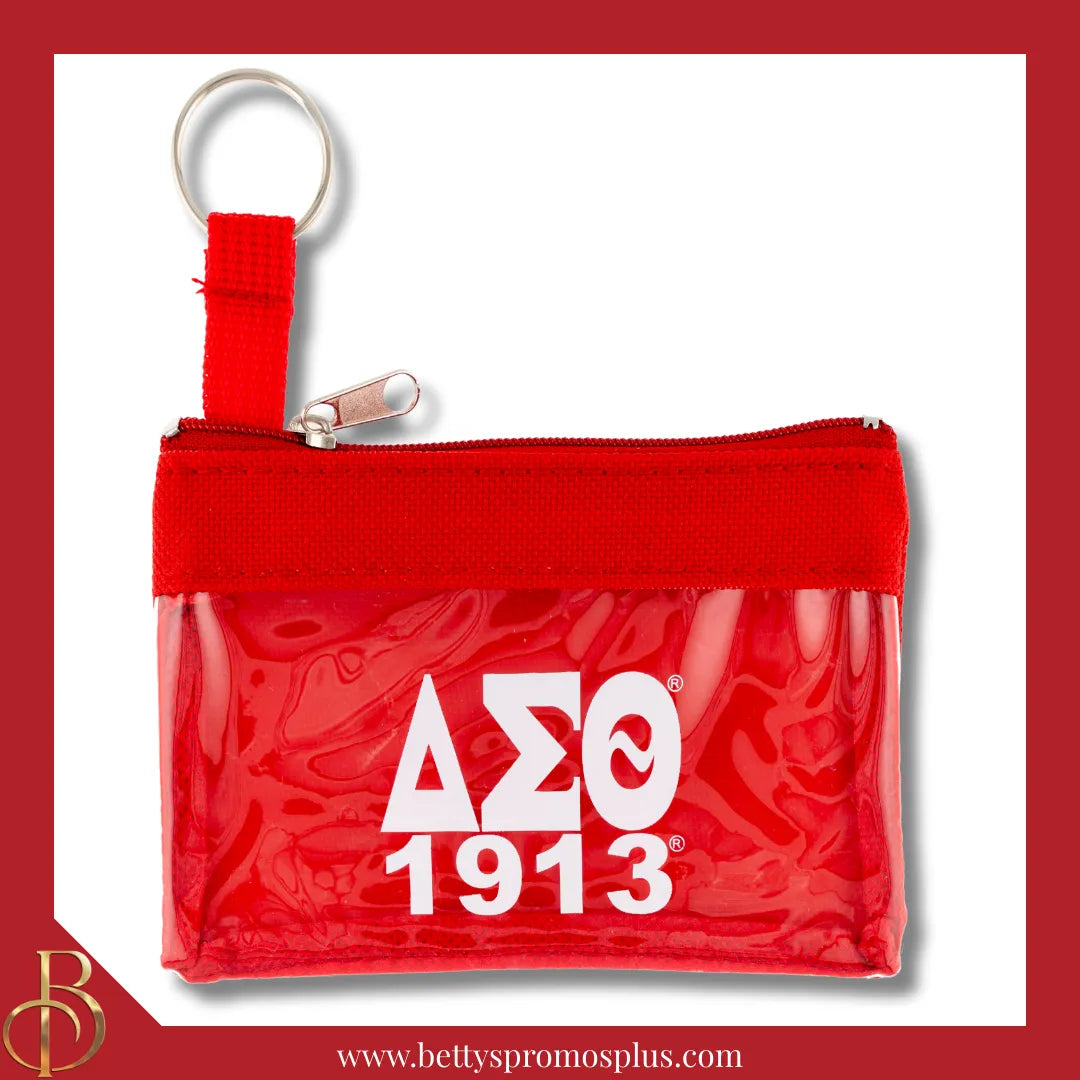 Delta Sigma Theta ΔΣΘ Greek Letters Coin Purse with Zipper and Keyring-Delta Sigma Theta Paraphernalia-Delta Sigma Theta Coin Purse-Betty's Promos Plus