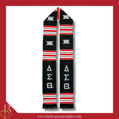 Delta Sigma Theta ΔΣΘ Greek Letters Kente Cloth Graduation Stole-Black-Delta Sigma Theta Paraphernalia-Delta Sigma Theta Graduation Stole-Betty's Promos Plus