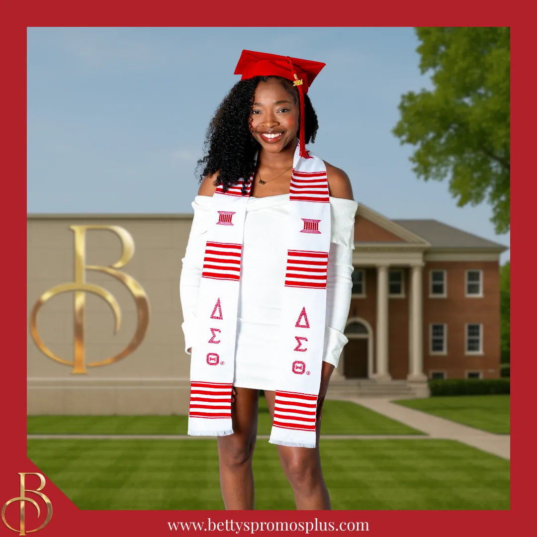 Delta Sigma Theta ΔΣΘ Greek Letters Kente Cloth Graduation Stole-Delta Sigma Theta Paraphernalia-Delta Sigma Theta Graduation Stole-Betty's Promos Plus