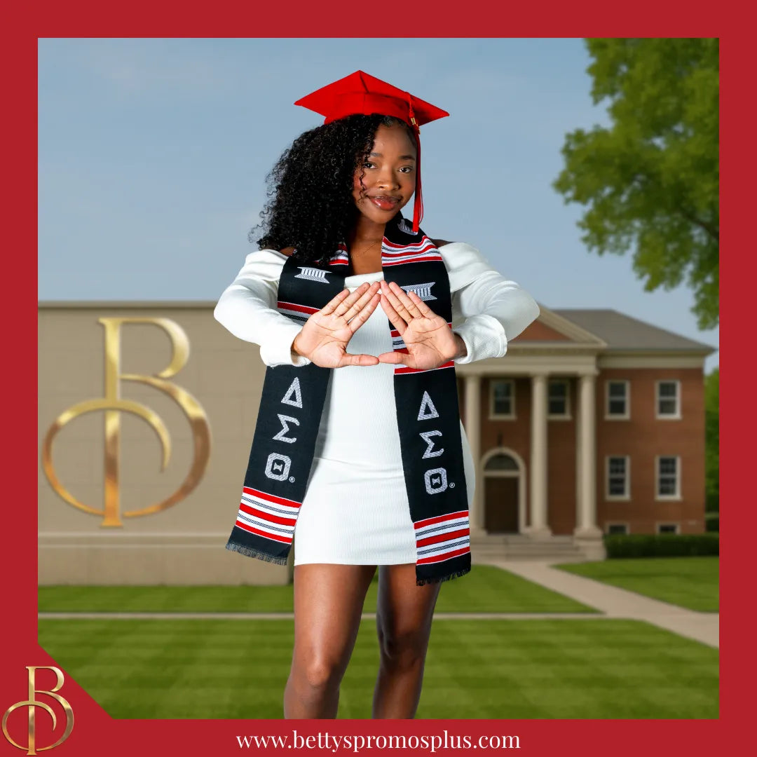 Delta Sigma Theta ΔΣΘ Greek Letters Kente Cloth Graduation Stole-Delta Sigma Theta Paraphernalia-Delta Sigma Theta Graduation Stole-Betty's Promos Plus