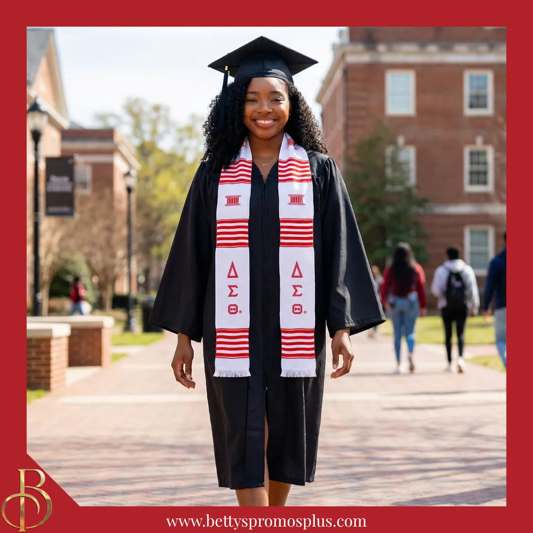 Delta Sigma Theta ΔΣΘ Greek Letters Kente Cloth Graduation Stole-Delta Sigma Theta Paraphernalia-Delta Sigma Theta Graduation Stole-Betty's Promos Plus