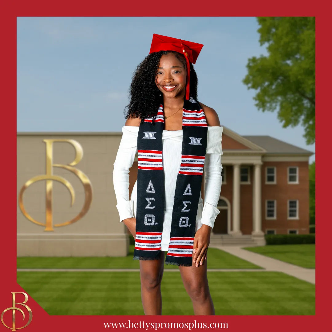 Delta Sigma Theta ΔΣΘ Greek Letters Kente Cloth Graduation Stole-Delta Sigma Theta Paraphernalia-Delta Sigma Theta Graduation Stole-Betty's Promos Plus