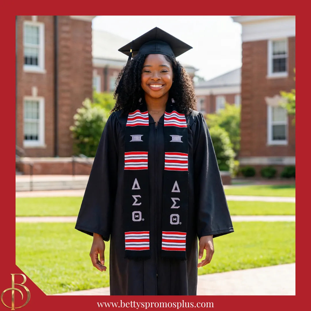 Delta Sigma Theta ΔΣΘ Greek Letters Kente Cloth Graduation Stole-Delta Sigma Theta Paraphernalia-Delta Sigma Theta Graduation Stole-Betty's Promos Plus