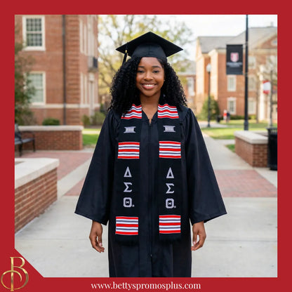 Delta Sigma Theta ΔΣΘ Greek Letters Kente Cloth Graduation Stole-Delta Sigma Theta Paraphernalia-Delta Sigma Theta Graduation Stole-Betty's Promos Plus