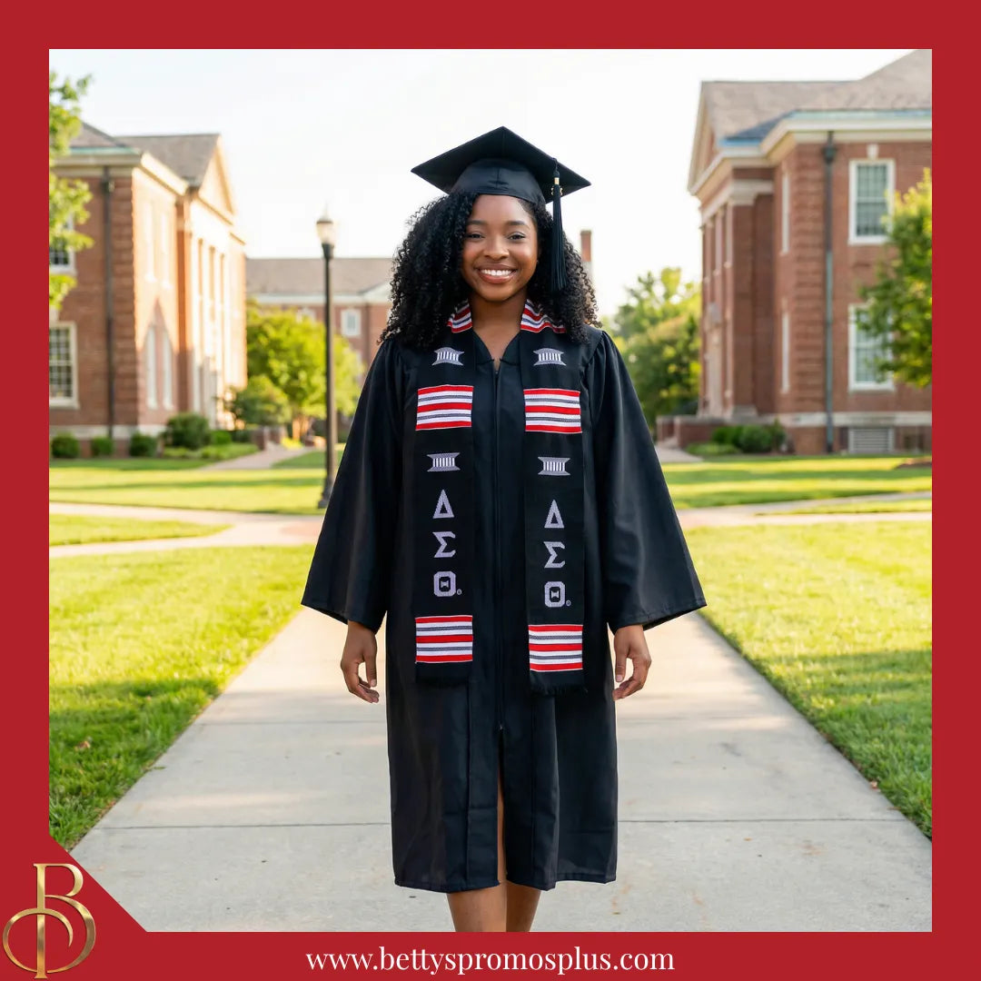Delta Sigma Theta ΔΣΘ Greek Letters Kente Cloth Graduation Stole-Delta Sigma Theta Paraphernalia-Delta Sigma Theta Graduation Stole-Betty's Promos Plus