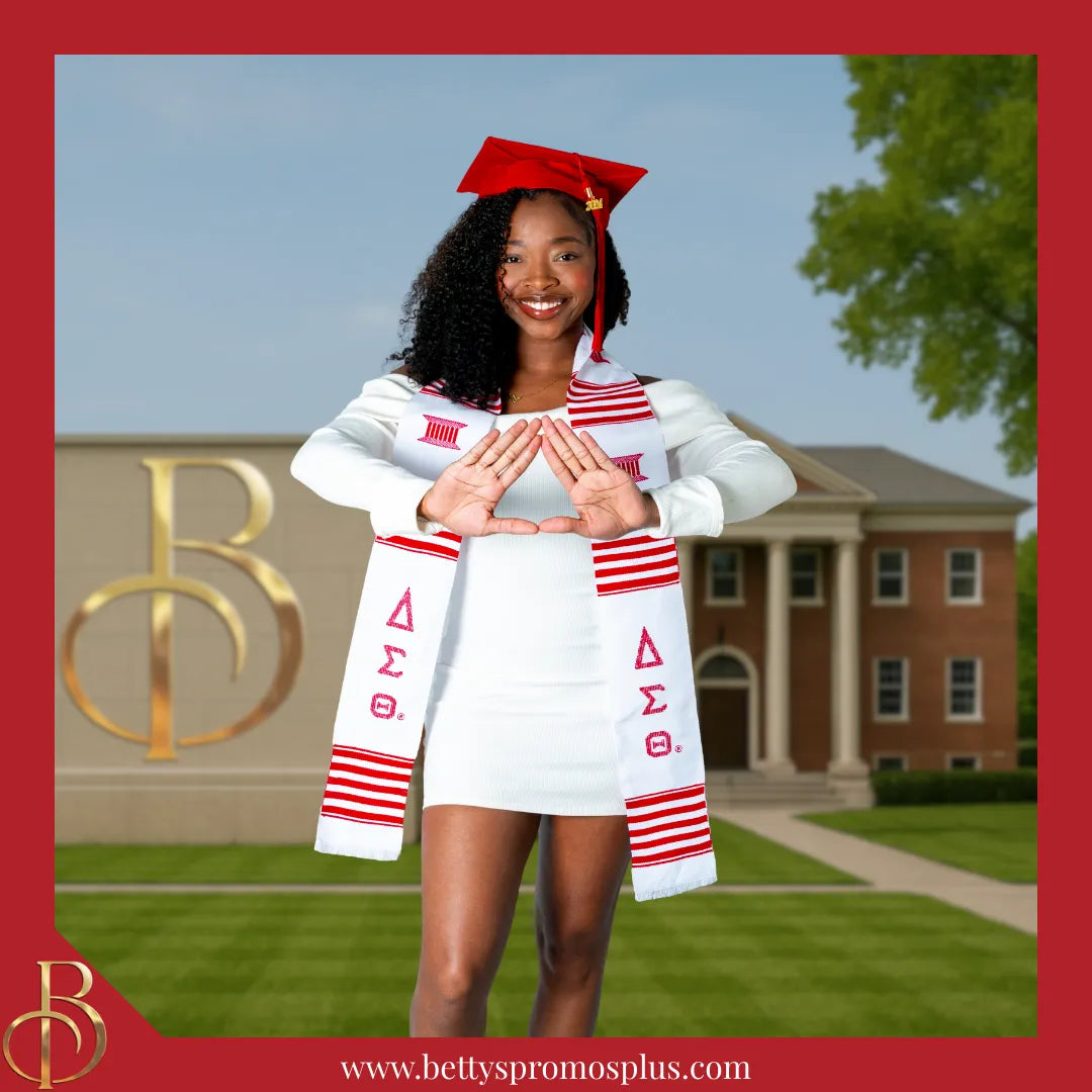 Delta Sigma Theta ΔΣΘ Greek Letters Kente Cloth Graduation Stole-Delta Sigma Theta Paraphernalia-Delta Sigma Theta Graduation Stole-Betty's Promos Plus