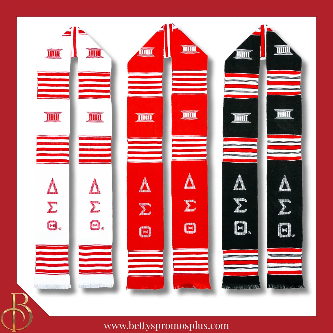 Delta Sigma Theta ΔΣΘ Greek Letters Kente Cloth Graduation Stole-Delta Sigma Theta Paraphernalia-Delta Sigma Theta Graduation Stole-Betty's Promos Plus