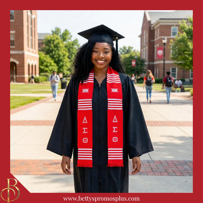 Delta Sigma Theta ΔΣΘ Greek Letters Kente Cloth Graduation Stole-Delta Sigma Theta Paraphernalia-Delta Sigma Theta Graduation Stole-Betty's Promos Plus
