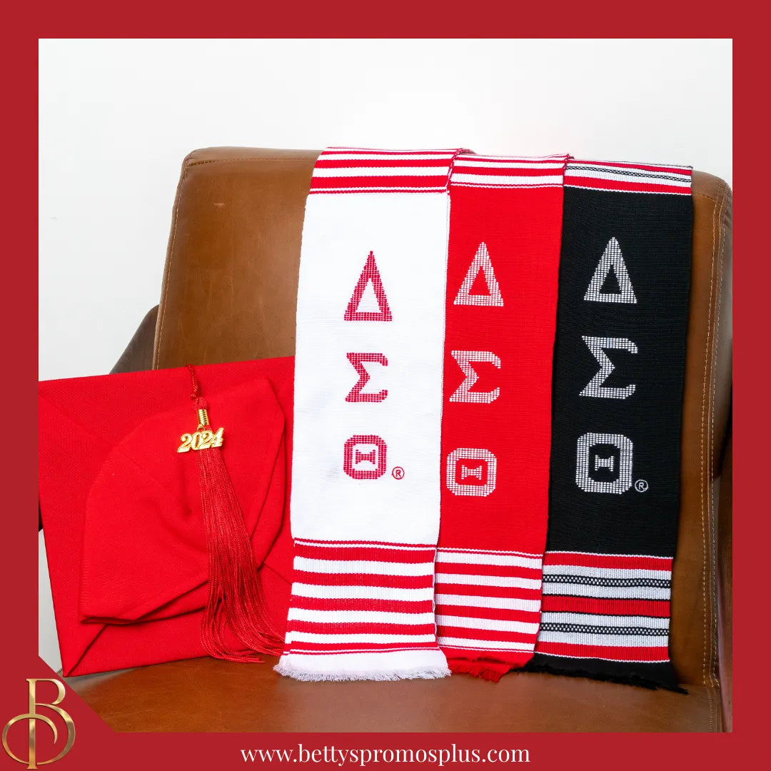 Delta Sigma Theta ΔΣΘ Greek Letters Kente Cloth Graduation Stole-Delta Sigma Theta Paraphernalia-Delta Sigma Theta Graduation Stole-Betty's Promos Plus