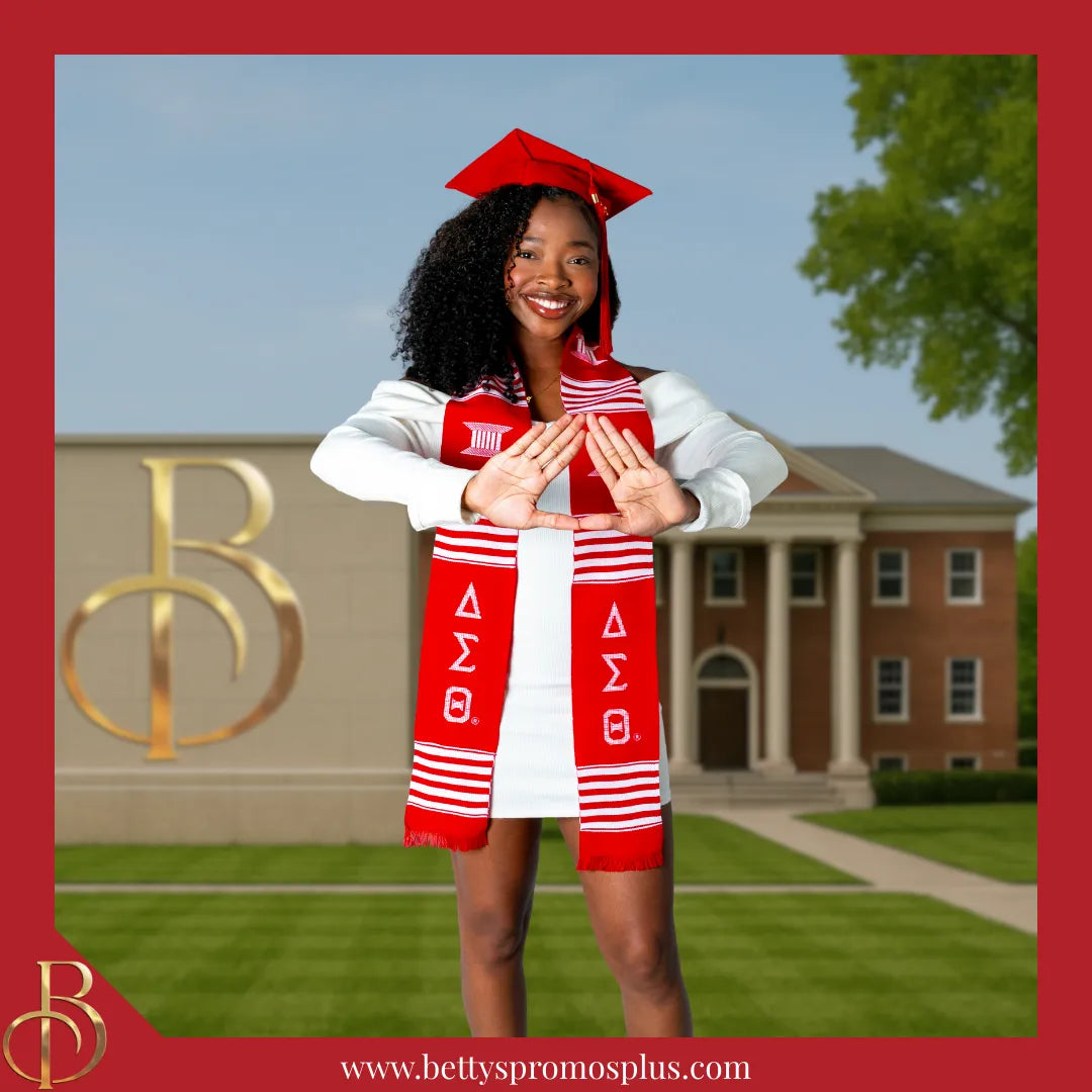 Delta Sigma Theta ΔΣΘ Greek Letters Kente Cloth Graduation Stole-Delta Sigma Theta Paraphernalia-Delta Sigma Theta Graduation Stole-Betty's Promos Plus