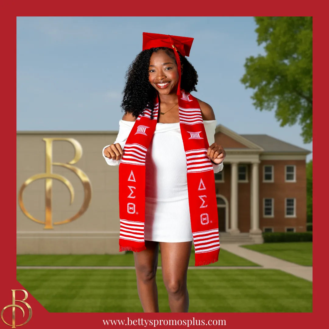 Delta Sigma Theta ΔΣΘ Greek Letters Kente Cloth Graduation Stole-Delta Sigma Theta Paraphernalia-Delta Sigma Theta Graduation Stole-Betty's Promos Plus