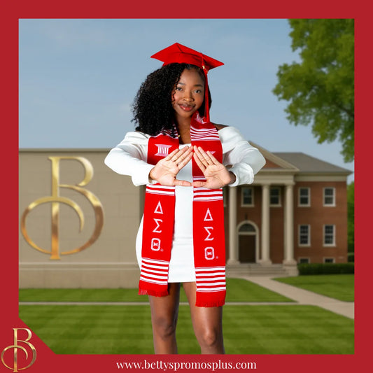 Delta Sigma Theta ΔΣΘ Greek Letters Kente Cloth Graduation Stole-Delta Sigma Theta Paraphernalia-Delta Sigma Theta Graduation Stole-Betty's Promos Plus