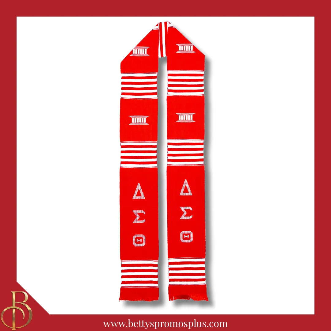 Delta Sigma Theta ΔΣΘ Greek Letters Kente Cloth Graduation Stole-Red-Delta Sigma Theta Paraphernalia-Delta Sigma Theta Graduation Stole-Betty's Promos Plus