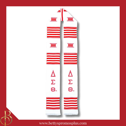 Delta Sigma Theta ΔΣΘ Greek Letters Kente Cloth Graduation Stole-White-Delta Sigma Theta Paraphernalia-Delta Sigma Theta Graduation Stole-Betty's Promos Plus