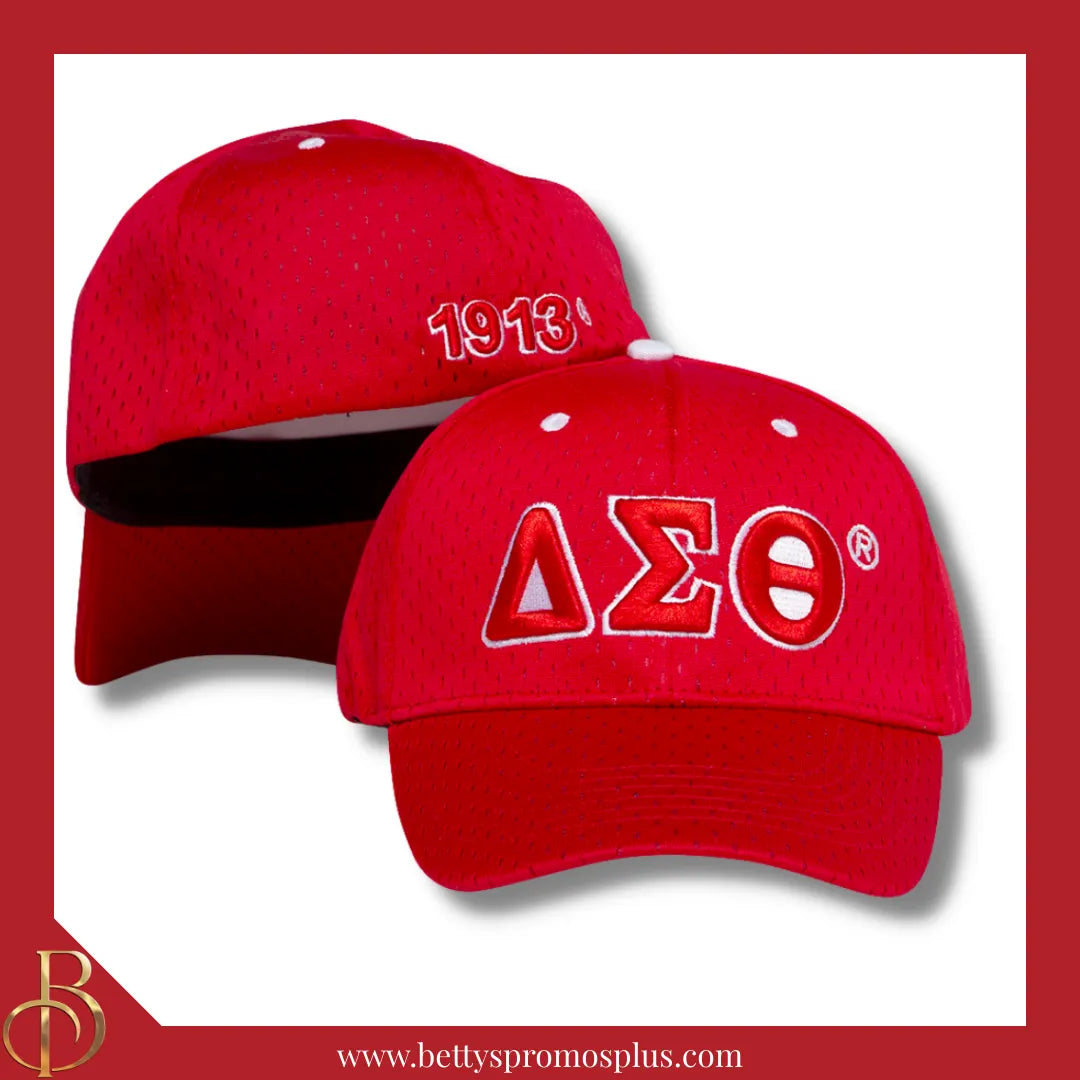 Delta Sigma Theta ΔΣΘ Greek Letters Mesh Flex Fit Embroidered Hat-Red-Delta Sigma Theta Paraphernalia-Delta Sigma Theta Hats-Betty's Promos Plus