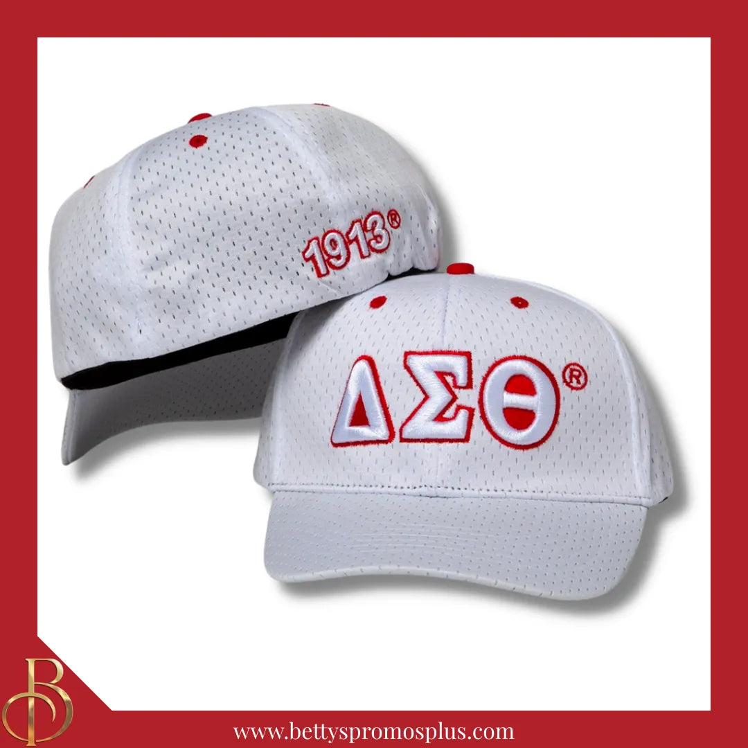 Delta Sigma Theta ΔΣΘ Greek Letters Mesh Flex Fit Embroidered Hat-White-Delta Sigma Theta Paraphernalia-Delta Sigma Theta Hats-Betty's Promos Plus