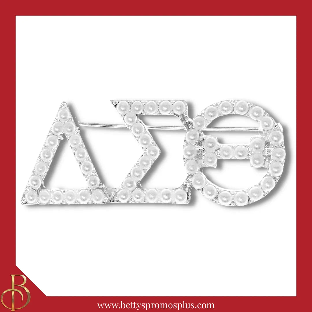 Delta Sigma Theta ΔΣΘ Greek Letters Pearl Rhinestone Pin-Silver-Delta Sigma Theta Paraphernalia-Delta Sigma Theta Rhinestone Pin-Betty's Promos Plus