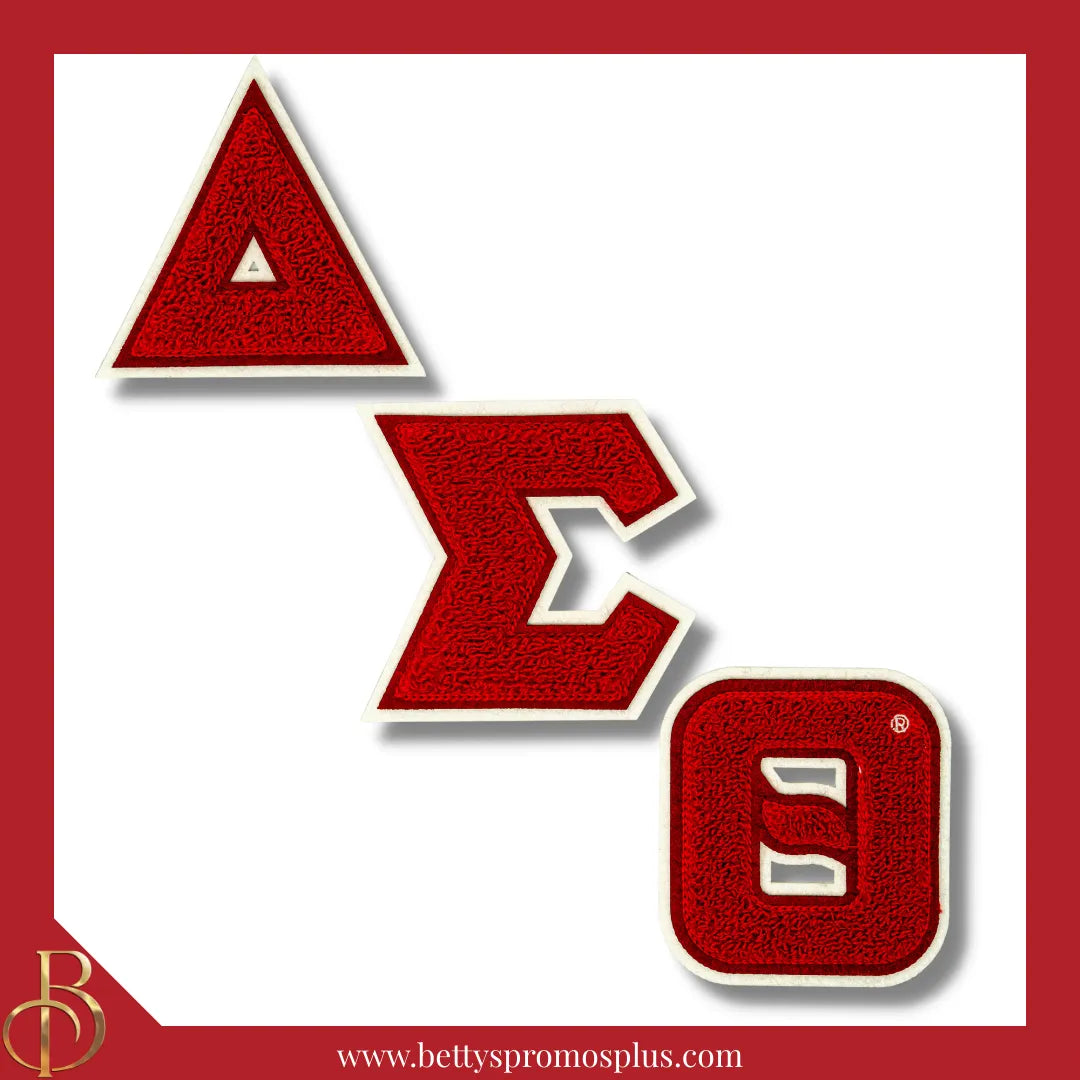 Delta Sigma Theta ΔΣΘ Greek Letters Set of 3 Chenille Letter Patch Set for Jackets-Delta Sigma Theta Paraphernalia-Delta Sigma Theta Patch-Betty's Promos Plus