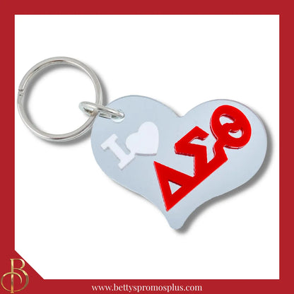 Delta Sigma Theta ΔΣΘ I Love ΔΣΘ Heart-Shaped Acrylic Keychain-Silver-Delta Sigma Theta Paraphernalia-Delta Sigma Theta Keychain-Betty's Promos Plus