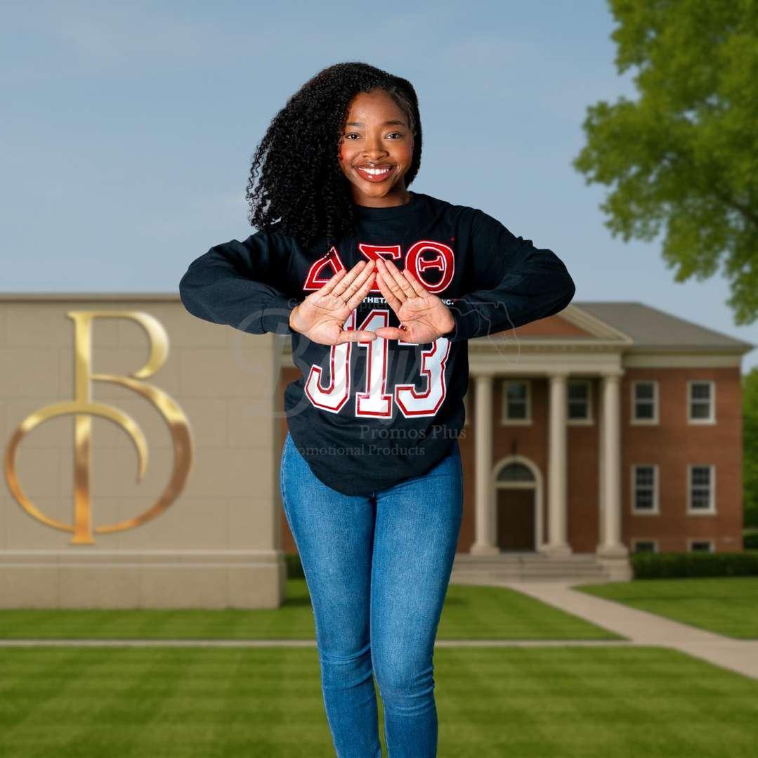 Delta Sigma Theta ΔΣΘ J13 GLITTER Screen Printed Long Sleeve T-Shirt-Delta Sigma Theta Paraphernalia-Delta Sigma Theta T-Shirts-Betty's Promos Plus