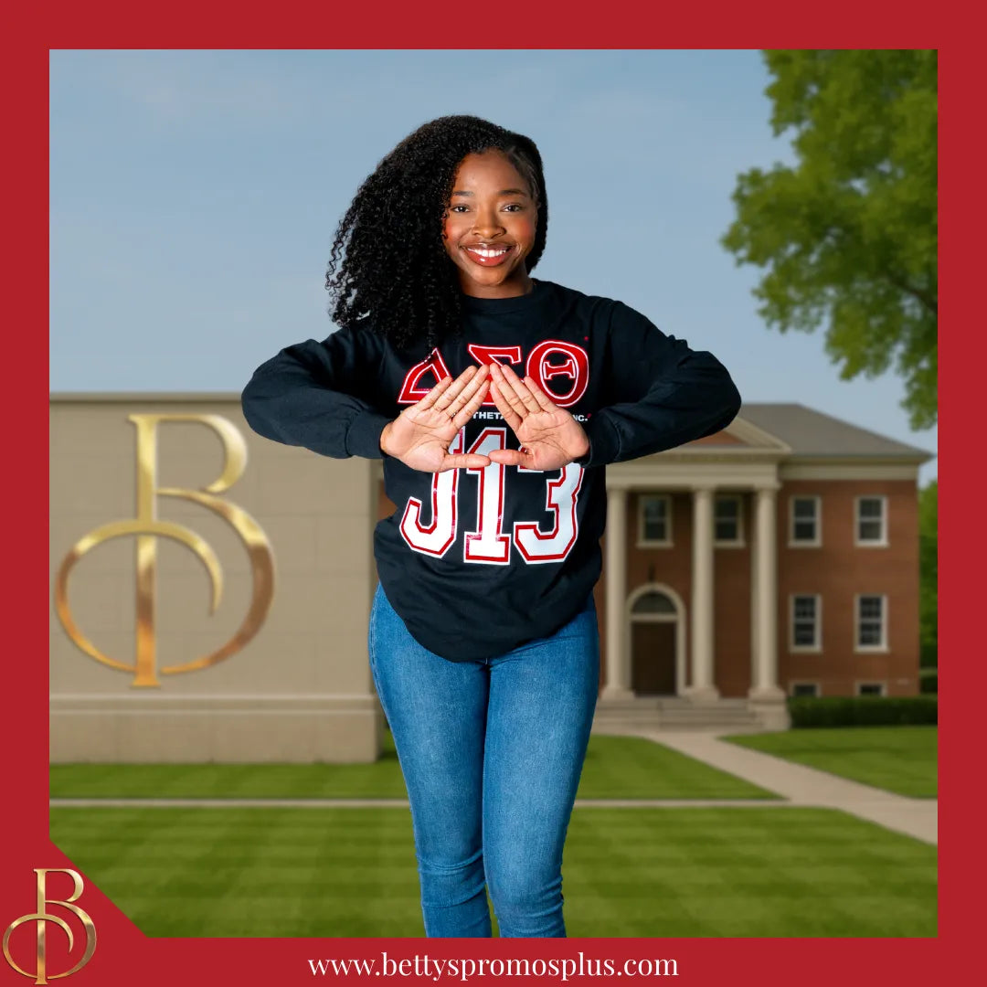 Delta Sigma Theta ΔΣΘ J13 GLITTER Screen Printed Long Sleeve T-Shirt-Delta Sigma Theta Paraphernalia-Delta Sigma Theta T-Shirts-Betty's Promos Plus