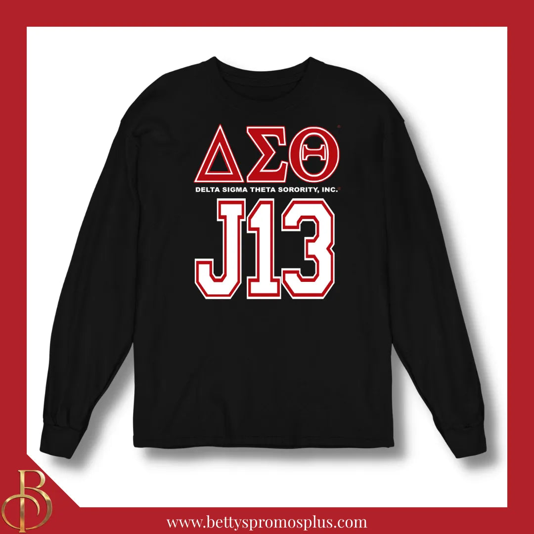 Delta Sigma Theta ΔΣΘ J13 Screen Printed Long Sleeve T-Shirt-Delta Sigma Theta Paraphernalia-Delta Sigma Theta T-Shirts-Betty's Promos Plus